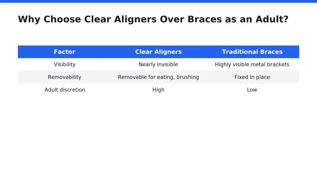 Discretion drives most adult decisions between clear aligners vs braces adults face in Woodland Hills